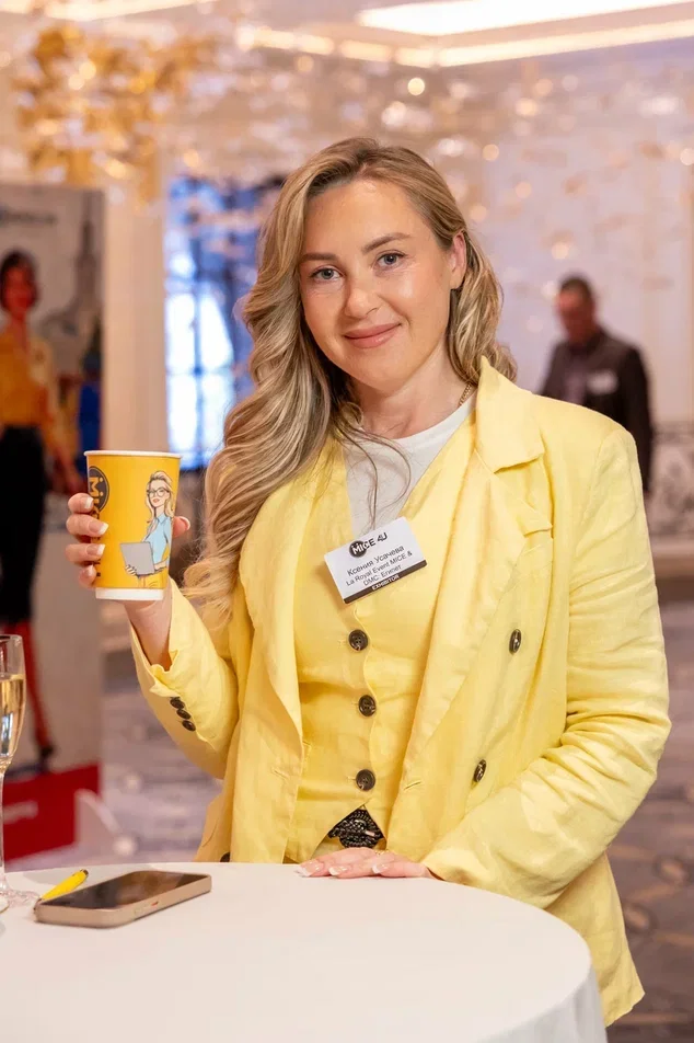 Ksenia Usacheva, founder of La Royal Event, wearing a MICE4U delegate badge